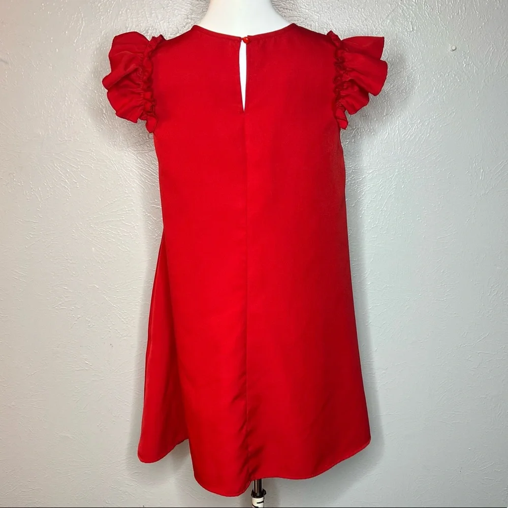 Red Babydoll Style Dress with Ruffle Cap Sleeves and Keyhole Back. Size Small - Picture 3 of 4